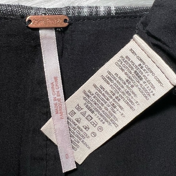 Free People Black Plaid V Neck Balloon Sleeve A Line Pleated Mini Shirtdress - Picture 12 of 14